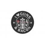 Gumová nášivka Jackets to Go nápis Guns and Bacon - sivá