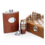 Placatka v kožence + šachy v dřevěné kazetě