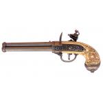 Replika pistole trojhlavňová s křesacím zámkem - hnědá-zlatá