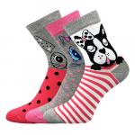 Ponožky slabé dámske Boma Xantipa 63 Zvieratká 3 páry (šedé-červené, šedé-ružové)