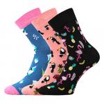 Ponožky letné dámske Boma Xantipa 66 Zvieratká 3 páry (čierne, modré, ružové)