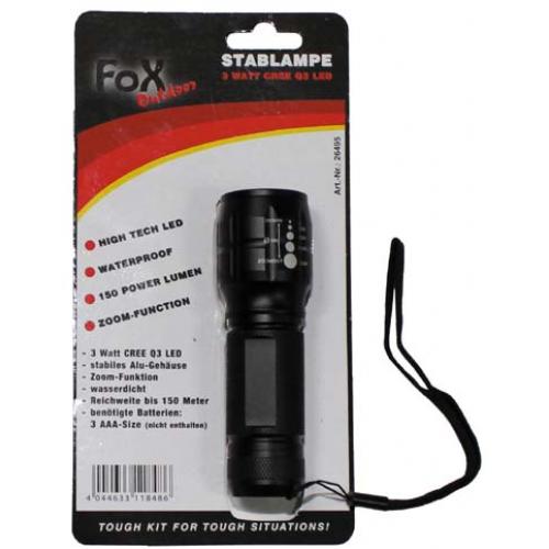 Baterka Fox 3 Watt LED mini Fokus 11 cm - čierna