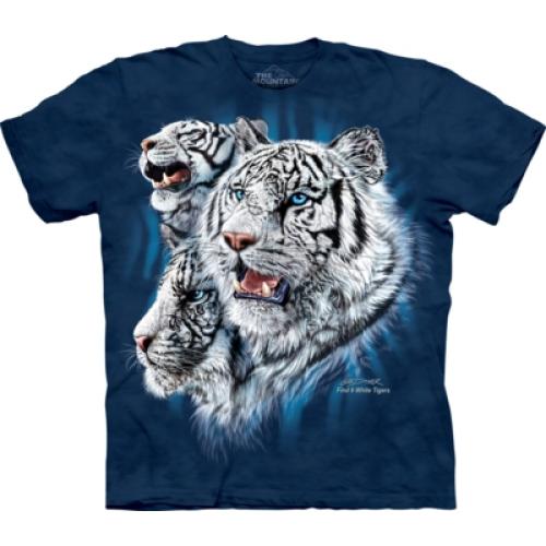 Tričko unisex The Mountain Find 9 White Tigers - modré