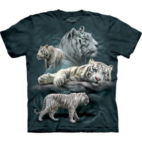 Tričko unisex The Mountain White Tiger Collage - modré