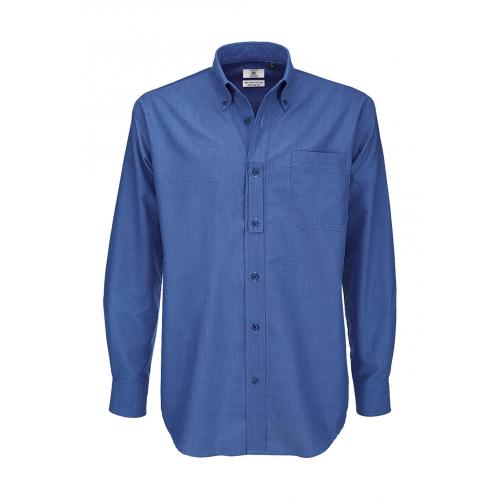 Košeľa pánska B&C Oxford s dlhým rukávom - modrá