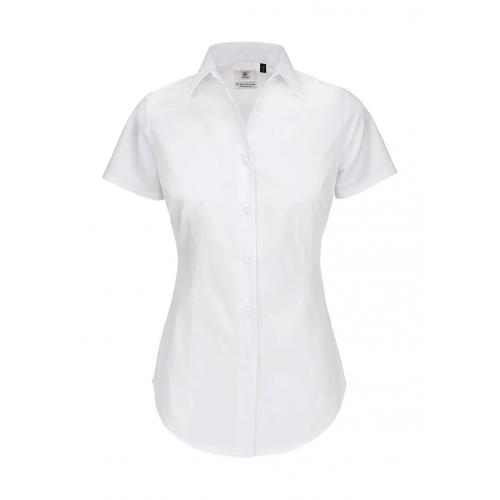 Košile dámská B&C Elastane s krátkým rukávem - bílá
