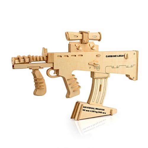 3D dřevěné puzzle Woodcraft Puška SA80 Carbine L85A - hnědé