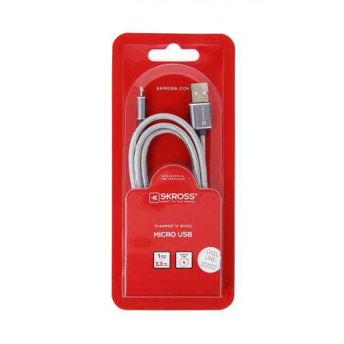 Kábel Skross Chargen Sync USB na Micro USB - strieborný