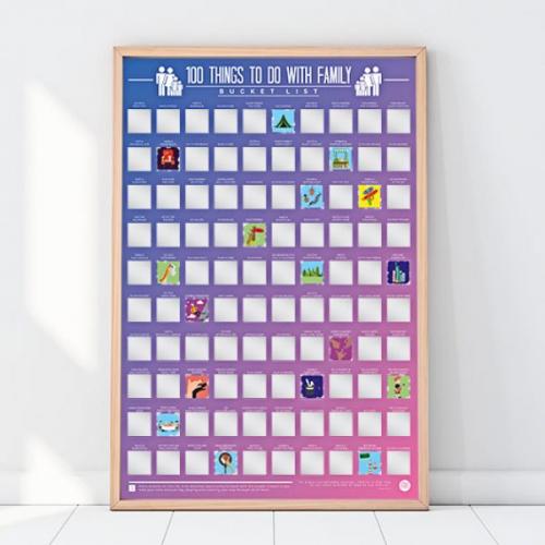 Stierací plagát 100 vecí, čo robiť s rodinou - fialový