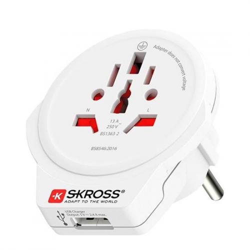 Cestovný adaptér (redukcia) Skross pre cudzincov v SR s USB - biely
