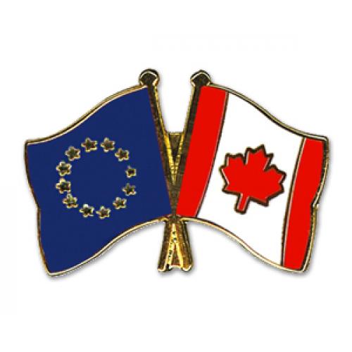Odznak (pins) 22mm vlajka EÚ + Kanada - farebný
