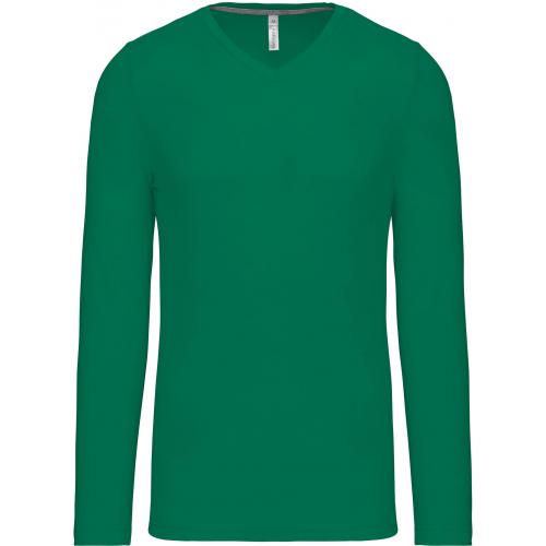 Pánske tričko Kariban dlhý rukáv V-neck - zelené