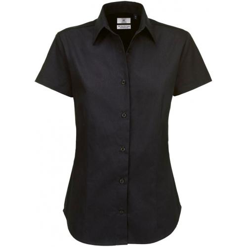 Dámska keprová košeľa B&C Sharp s krátkym rukávom - čierna