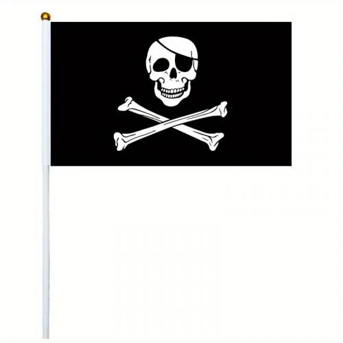 Vlajka pirátská Kostra a kosti 14 x 21 cm na plastové tyčce