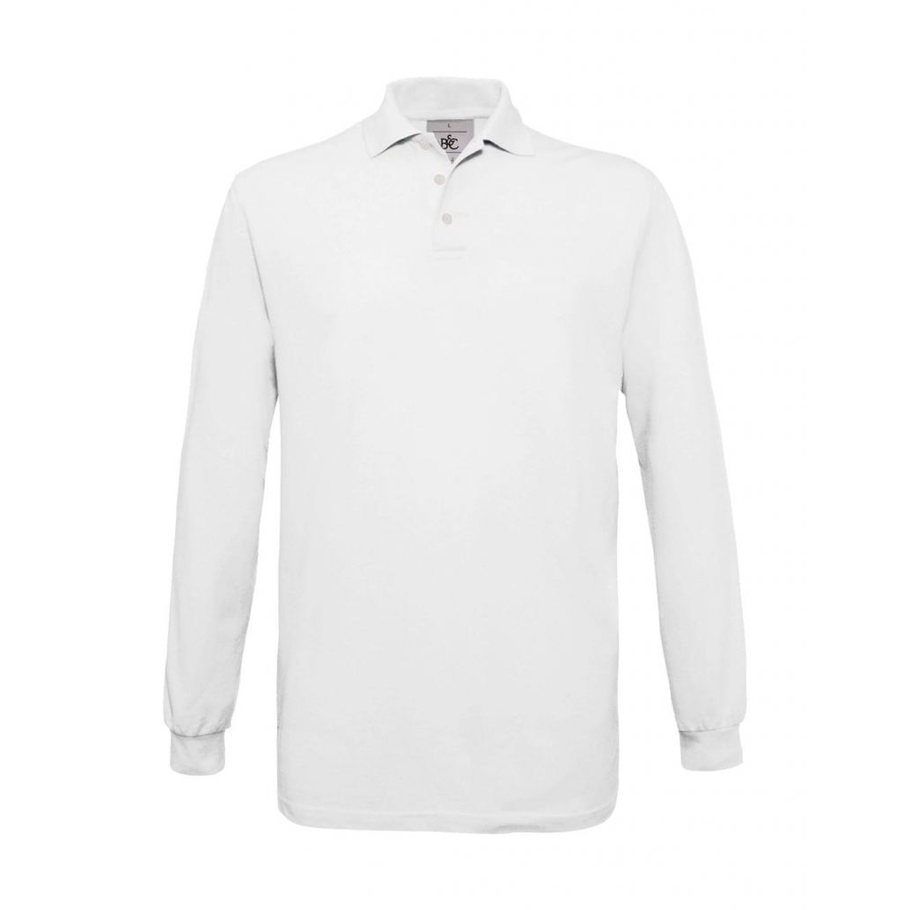 Pánské polo tričko B&C Safran s dlouhým rukávem - bílé, 3XL