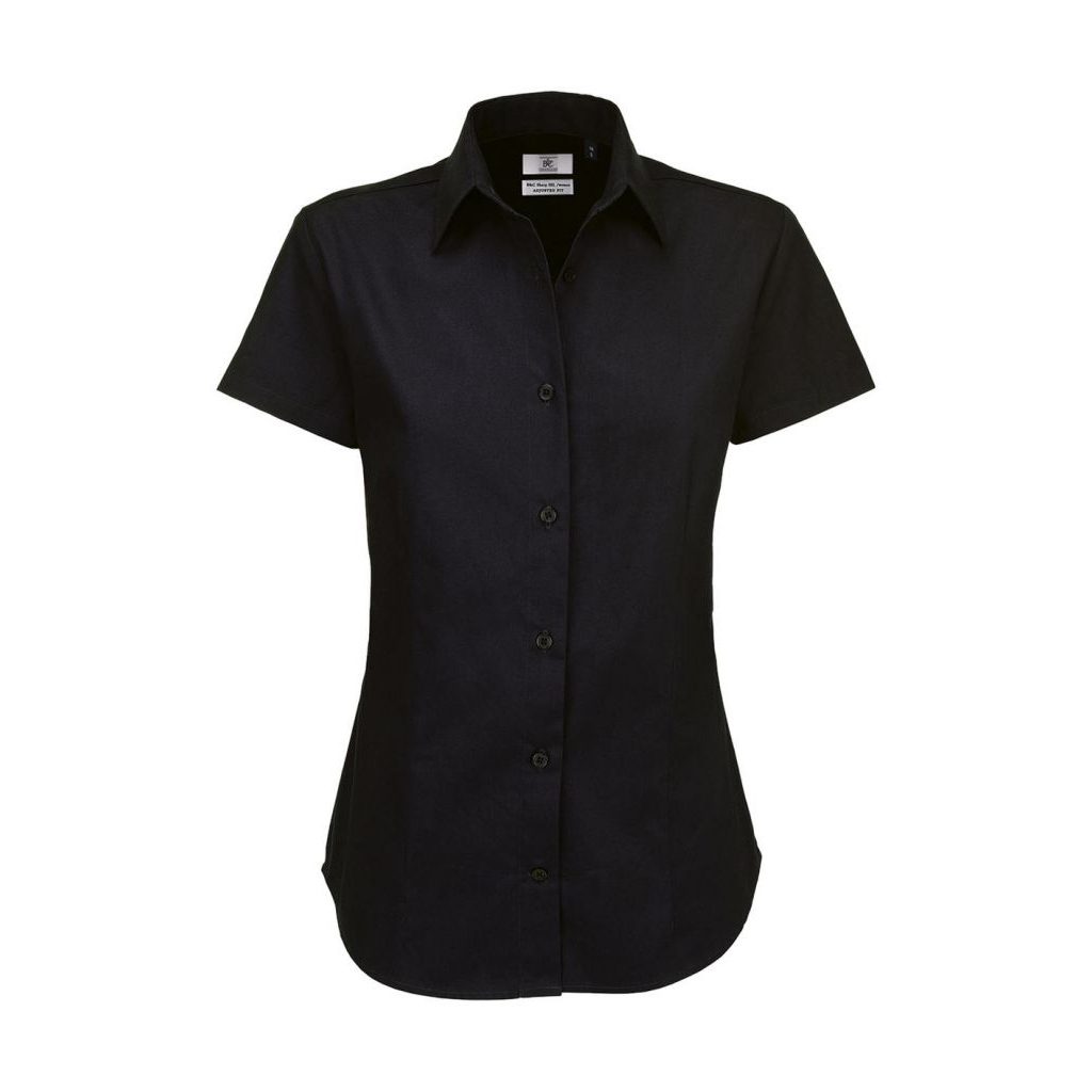 Košile dámská B&C Sharp Twill s krátkým rukávem - černá, XS