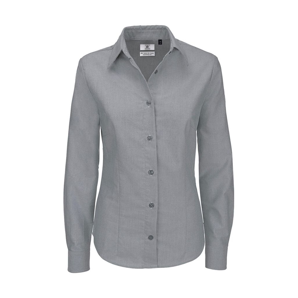 Košile dámská B&C Oxford s dlouhým rukávem - šedá, 3XL