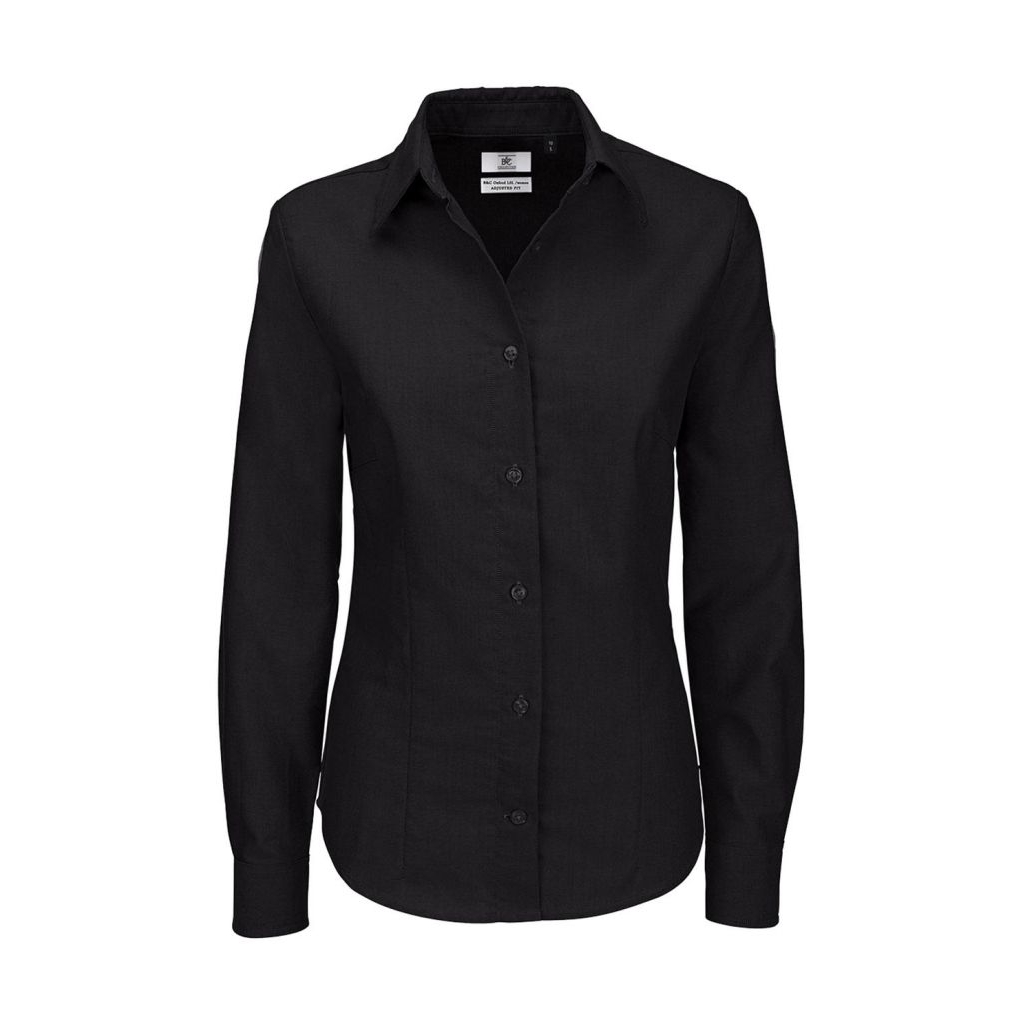 Košile dámská B&C Oxford s dlouhým rukávem - černá, XS