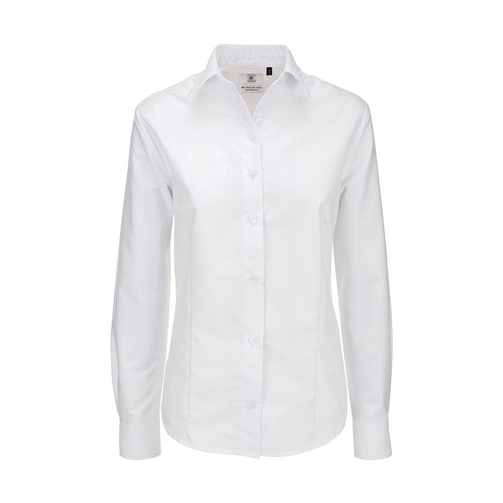 Košile dámská B&C Oxford s dlouhým rukávem - bílá, 3XL