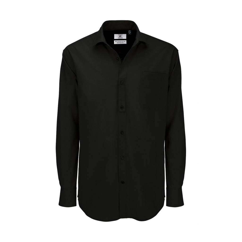 Košile pánská B&C Heritage s dlouhým rukávem - černá, S