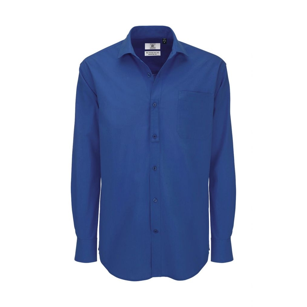 Košile pánská B&C Heritage s dlouhým rukávem - modrá, S