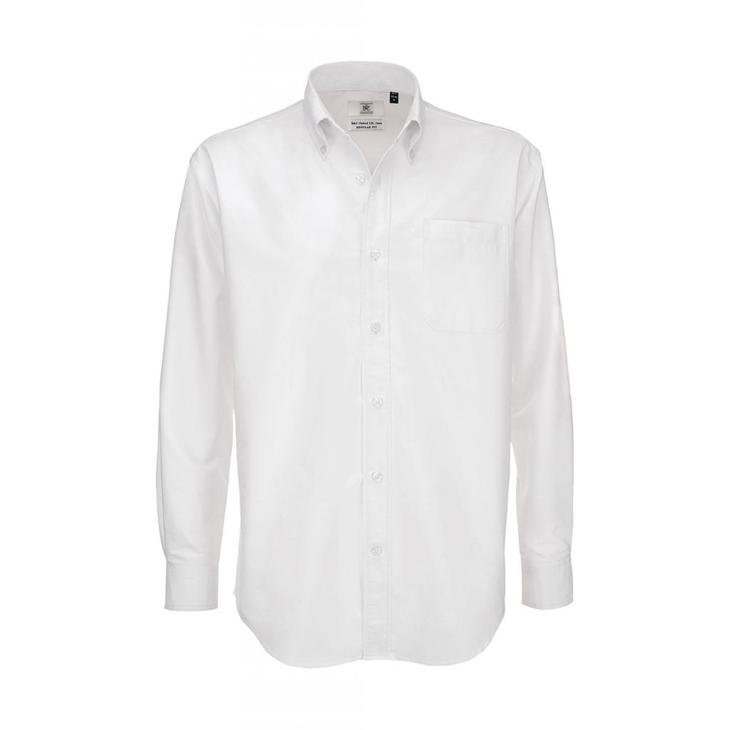 Košile pánská B&C Oxford s dlouhým rukávem - bílá, S
