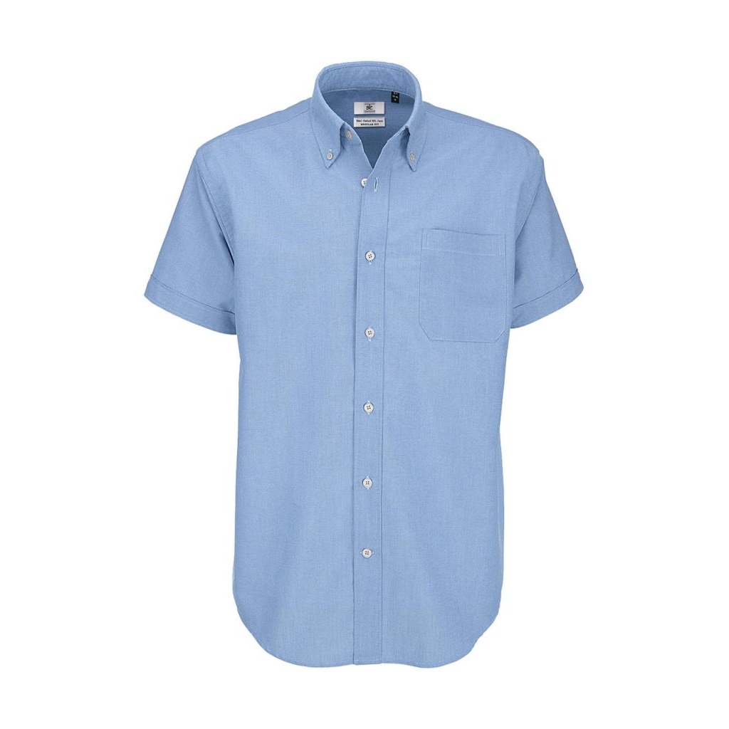 Košile pánská B&C Oxford s krátkým rukávem - světle modrá, L