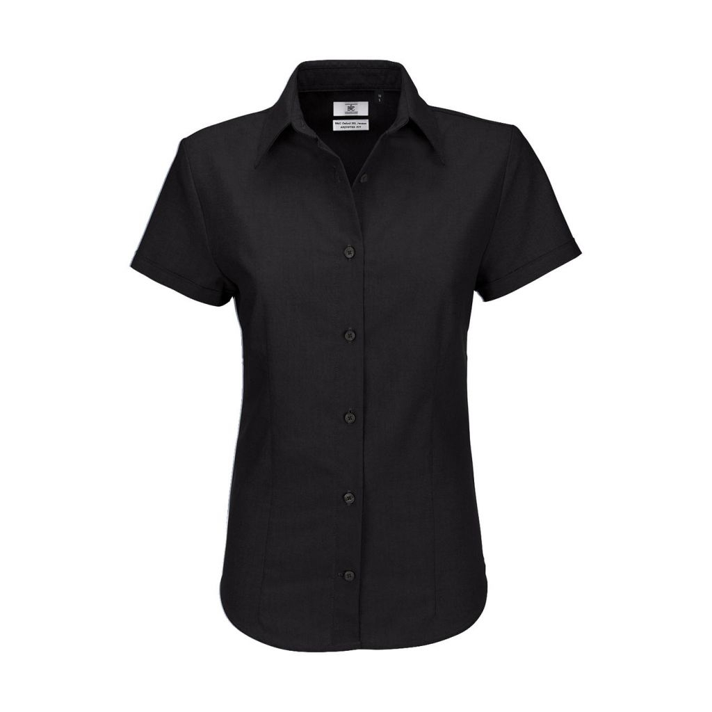 Košile dámská B&C Oxford s krátkým rukávem - černá, XS