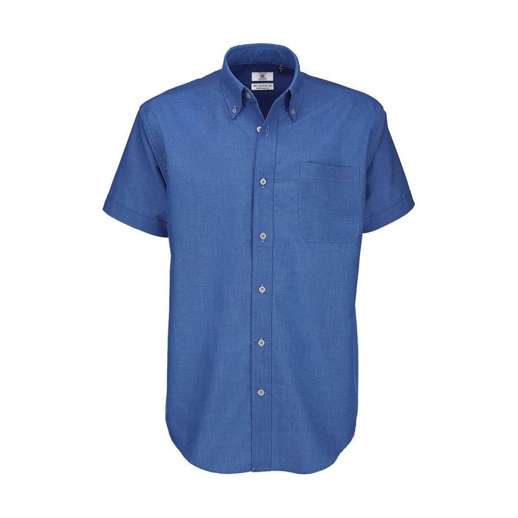 Košile pánská B&C Oxford s krátkým rukávem - modrá, M