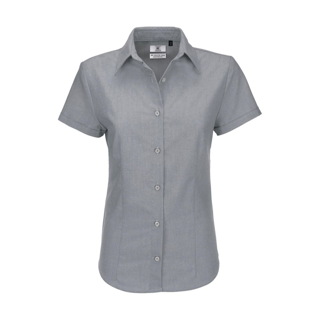 Košile dámská B&C Oxford s krátkým rukávem - šedá, 4XL