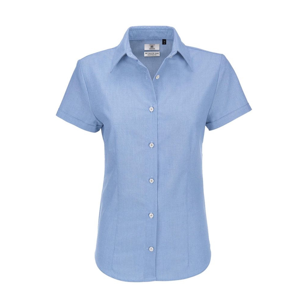 Košile dámská B&C Oxford s krátkým rukávem - světle modrá, XL