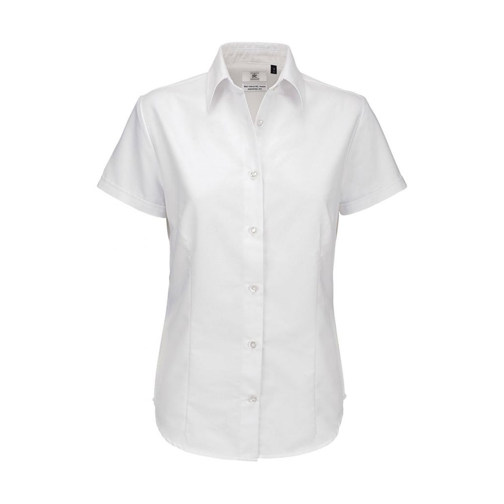 Košile dámská B&C Oxford s krátkým rukávem - bílá, XS