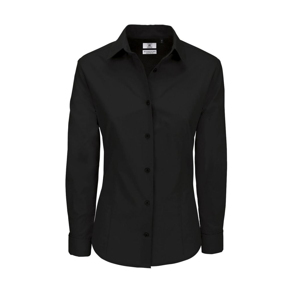Košile dámská B&C Heritage s dlouhým rukávem - černá, 3XL