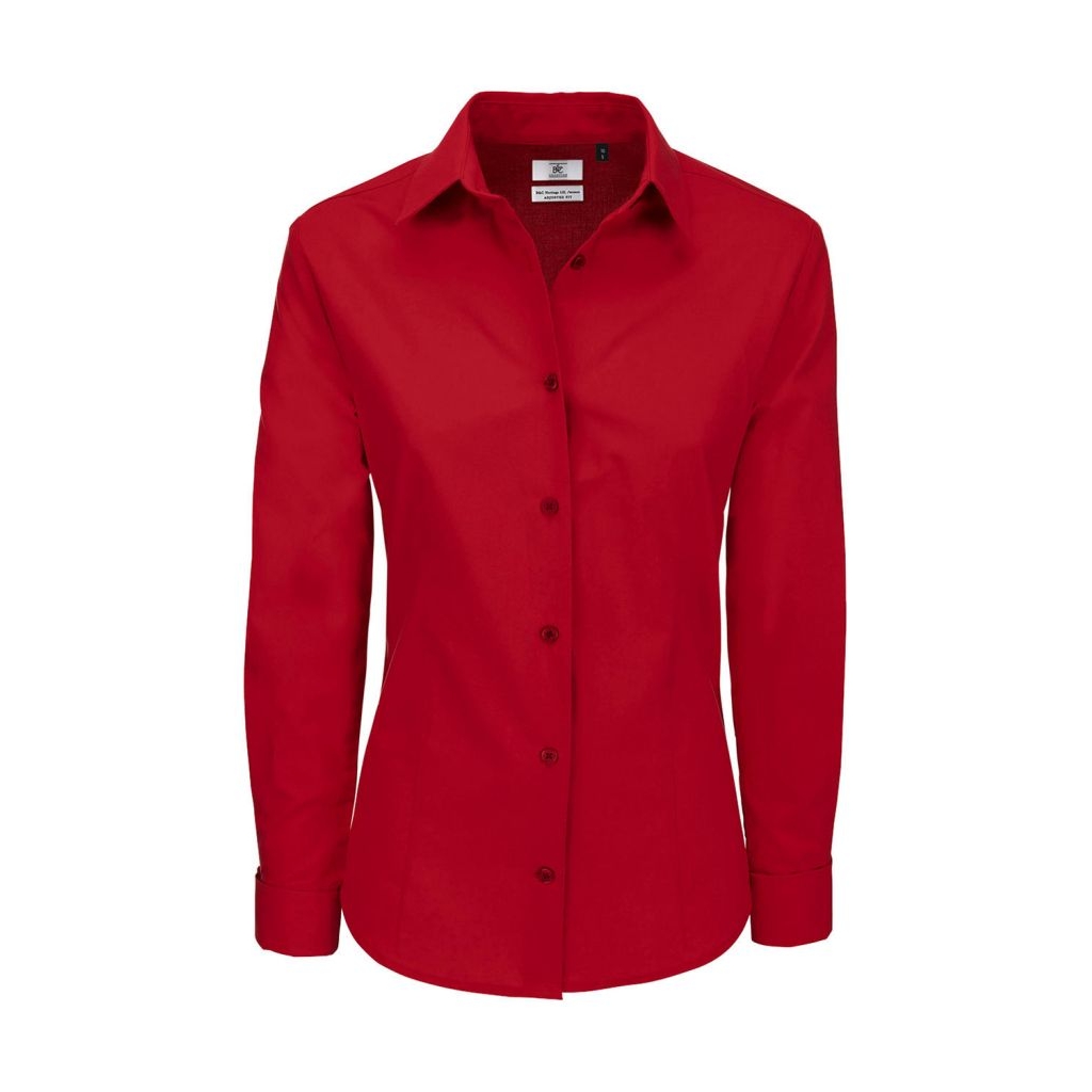 Košile dámská B&C Heritage s dlouhým rukávem - červená