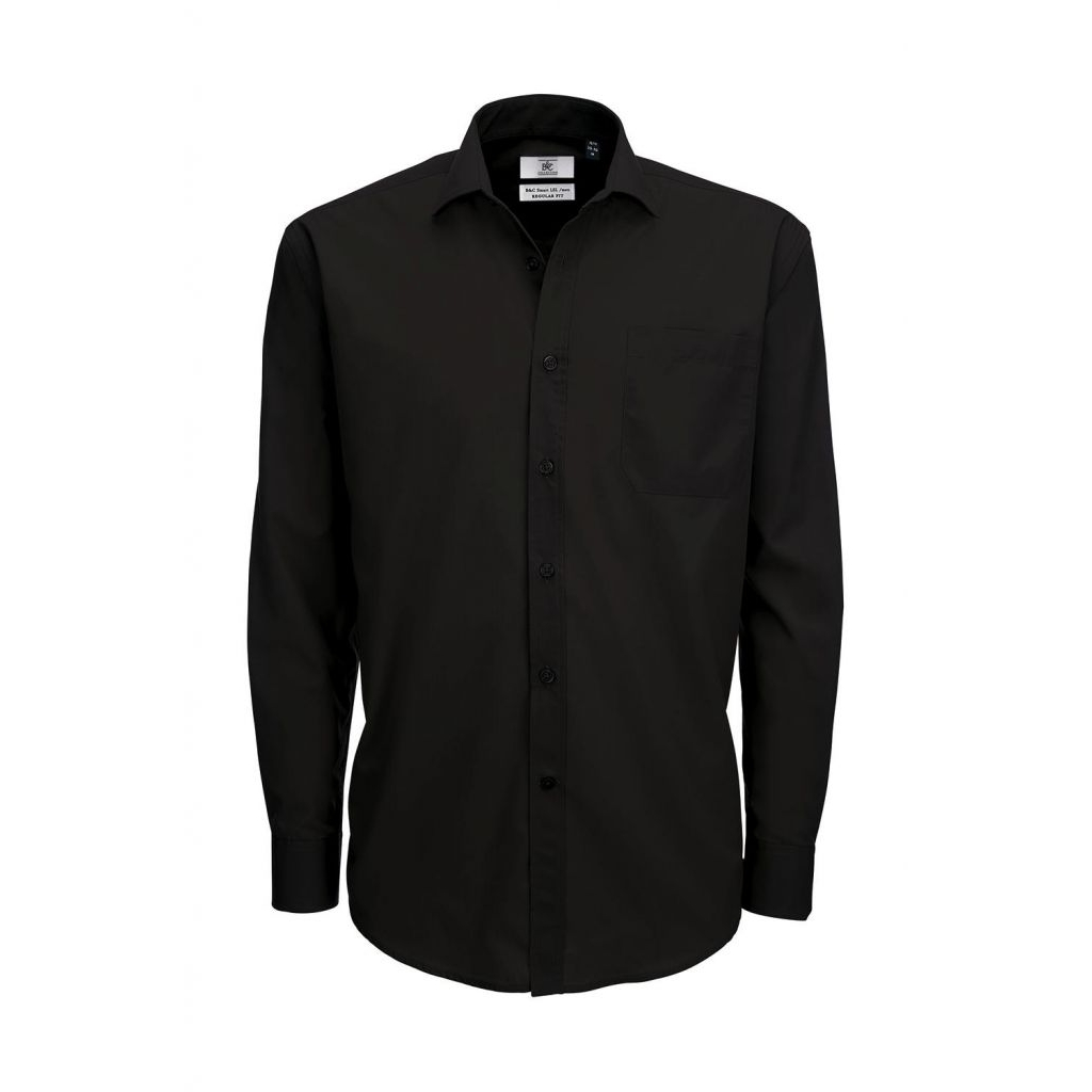 Košile pánská B&C Smart s dlouhým rukávem - černá, S