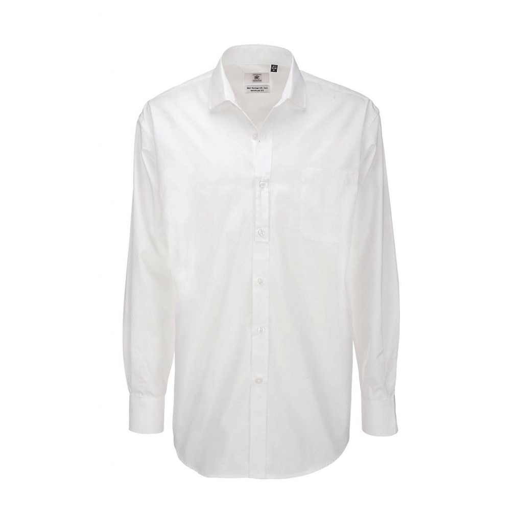 Košile pánská B&C Heritage s dlouhým rukávem - bílá, 4XL
