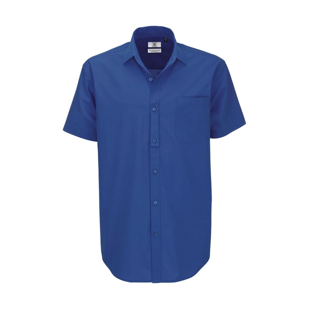 Košile pánská B&C Heritage s krátkým rukávem - modrá, S