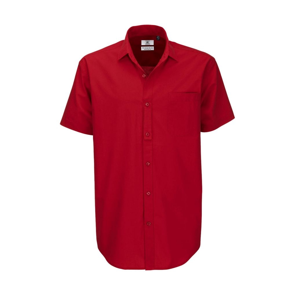 Košile pánská B&C Heritage s krátkým rukávem - červená, L