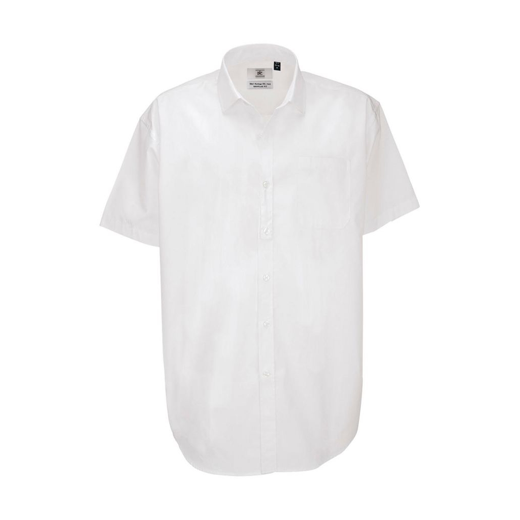 Košile pánská B&C Heritage s krátkým rukávem - bílá, 3XL