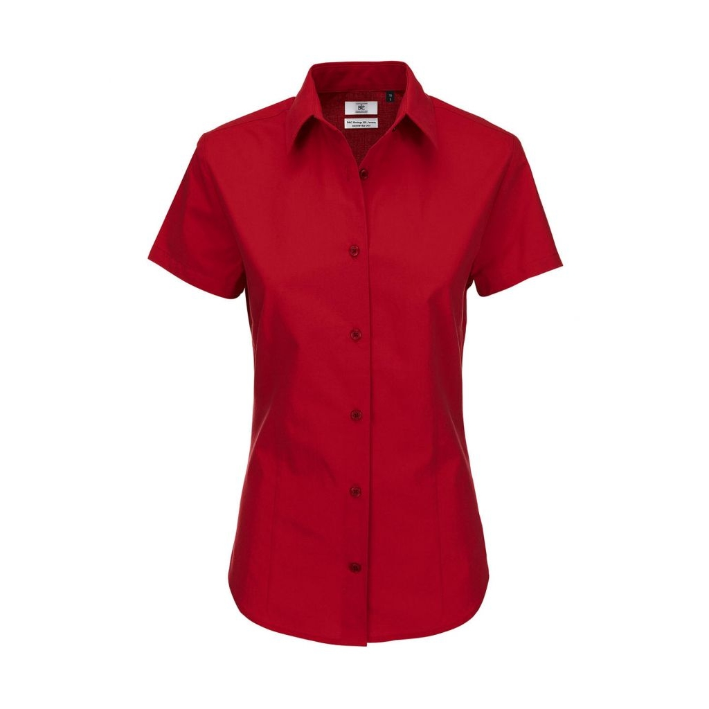 Košile dámská B&C Heritage s krátkým rukávem - červená, XS