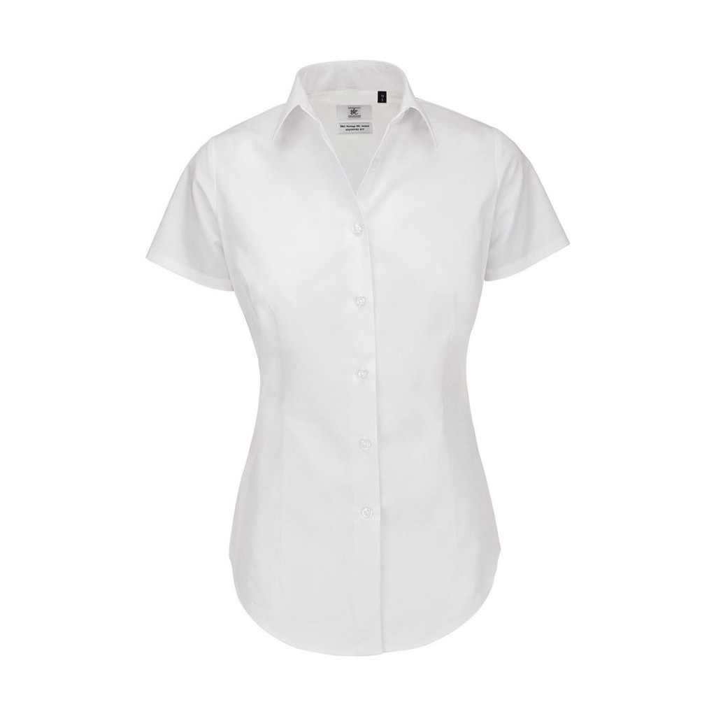 Košile dámská B&C Heritage s krátkým rukávem - bílá, 3XL