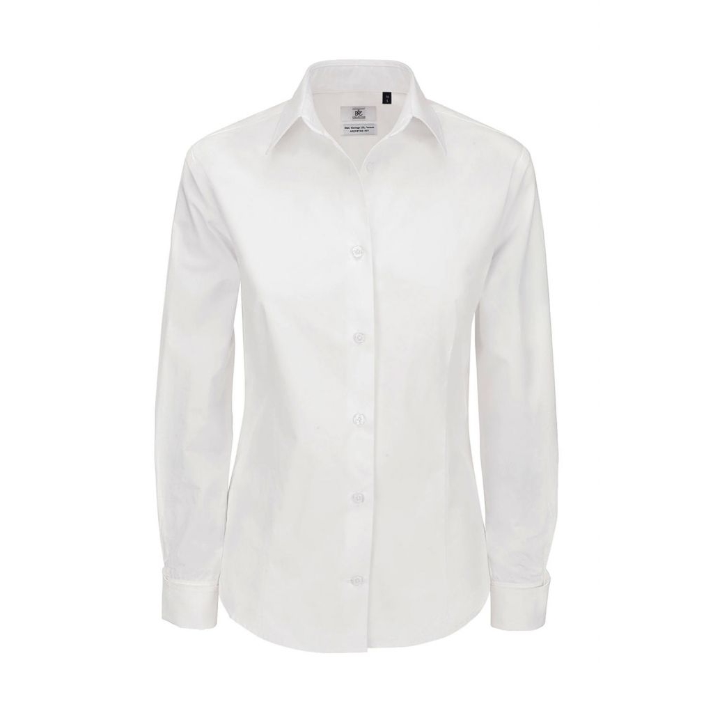 Košile dámská B&C Heritage s dlouhým rukávem - bílá, 3XL