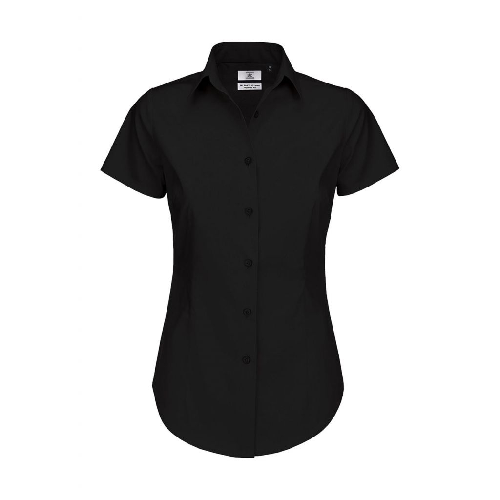 Košile dámská B&C Elastane s krátkým rukávem - černá, 4XL