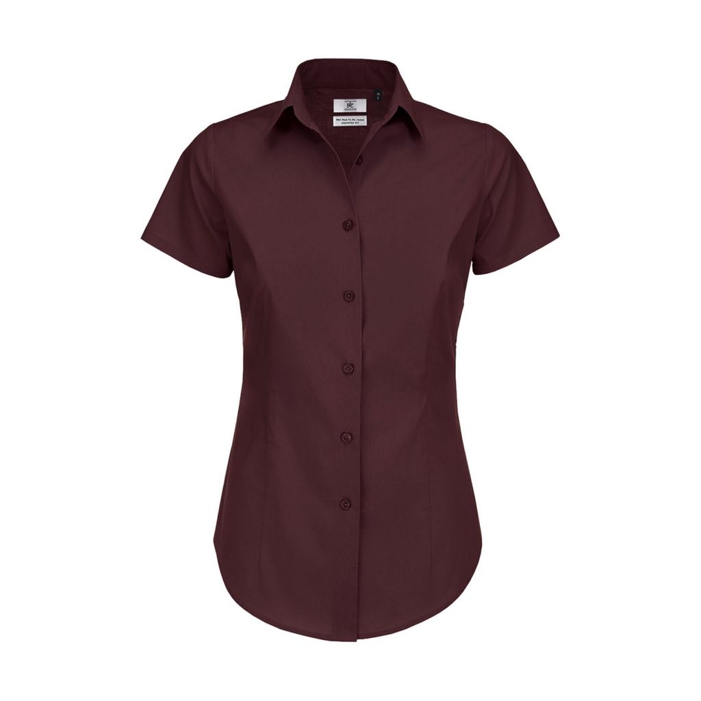 Košile dámská B&C Elastane s krátkým rukávem - fialová, XXL