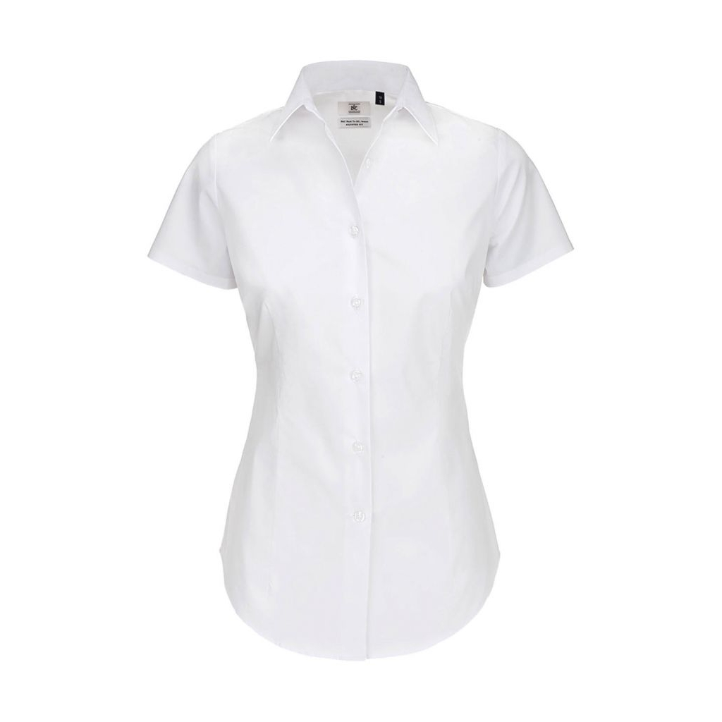 Košile dámská B&C Elastane s krátkým rukávem - bílá, L