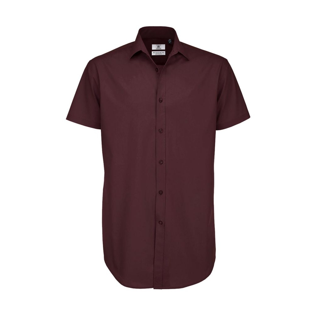 Košile pánská B&C Elastane s krátkým rukávem - fialová, XL