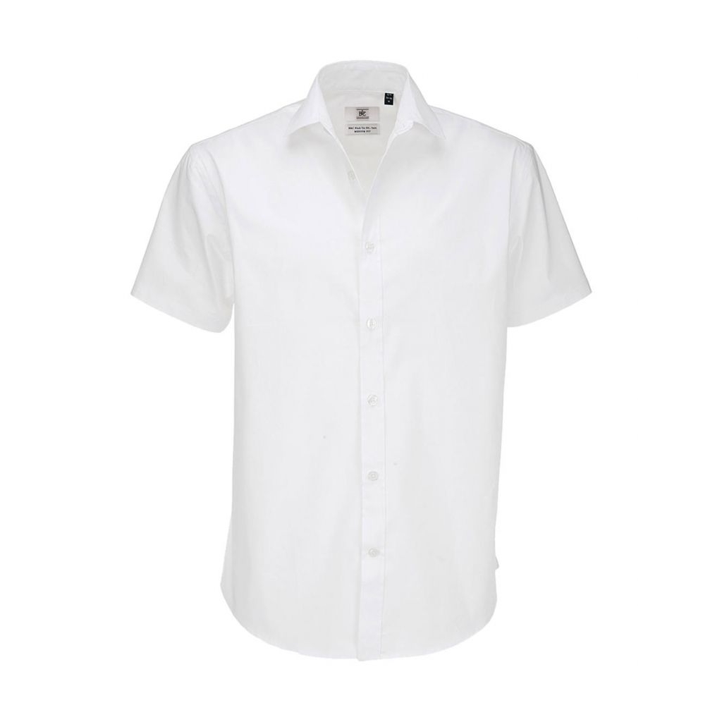 Košile pánská B&C Elastane s krátkým rukávem - bílá, 4XL