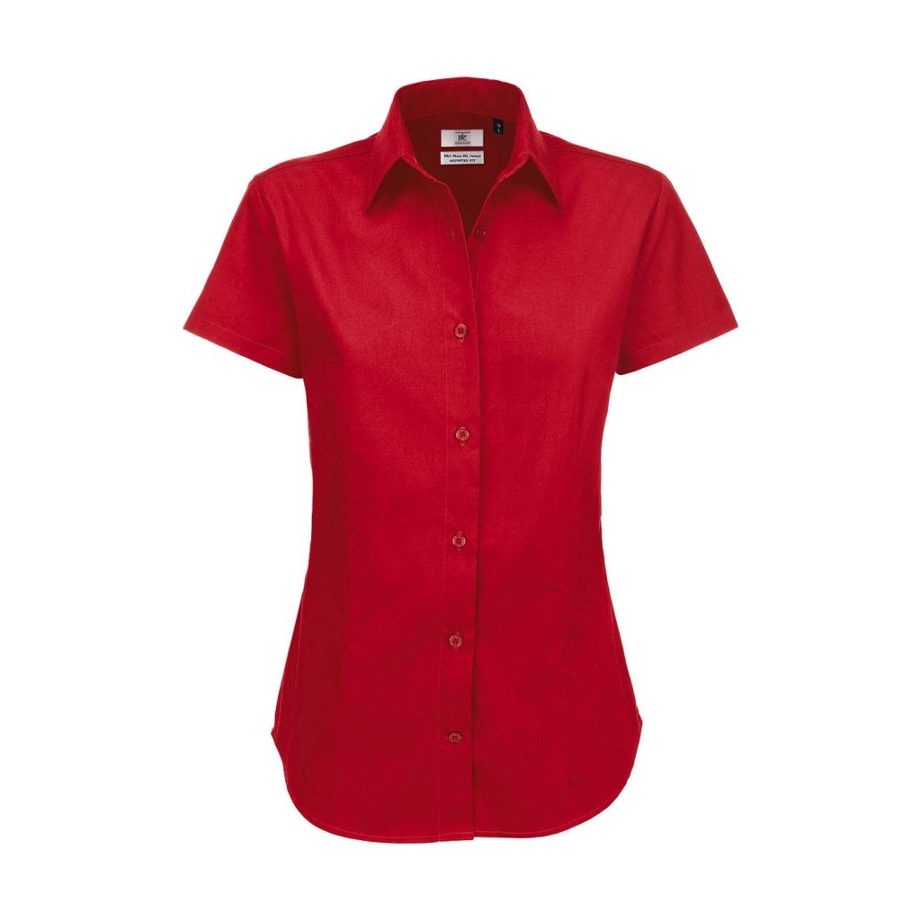 Košile dámská B&C Sharp Twill s krátkým rukávem - červená, XS