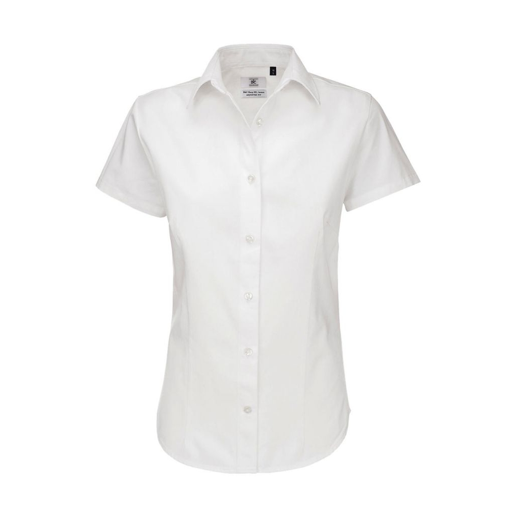Košile dámská B&C Sharp Twill s krátkým rukávem - bílá, XS