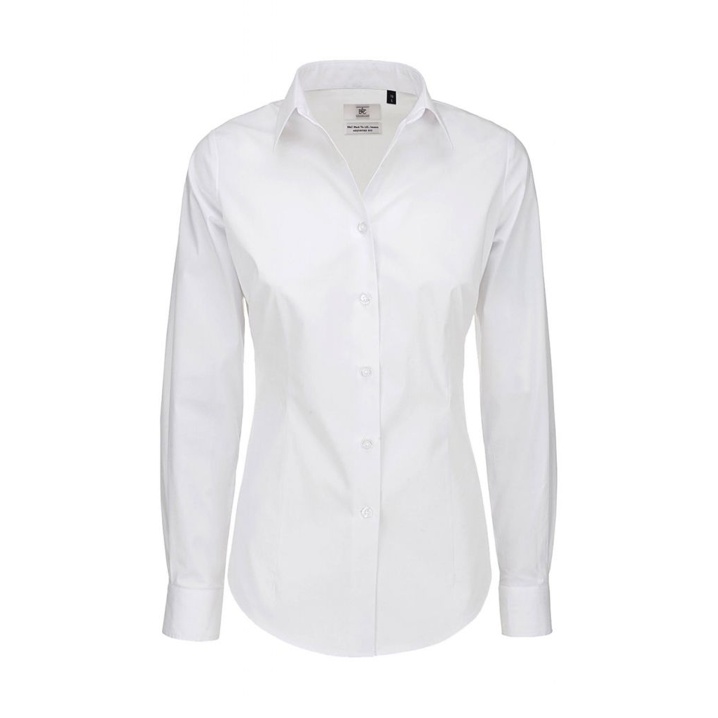 Košile dámská B&C Elastane s dlouhým rukávem - bílá, XS